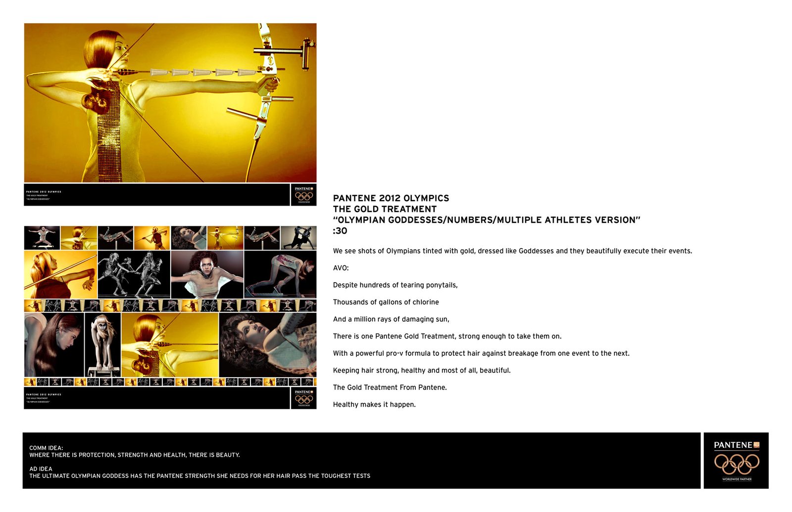 Pantene 2012 Olympics concept board for "The Gold Treatment", Olympian Goddesses route.