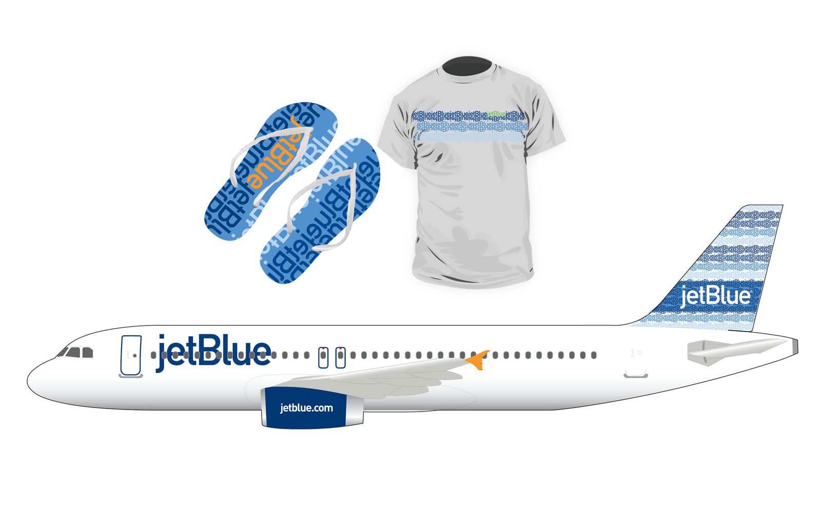 Pattern applied to tail fin, T-shirt and sandals as a merchandise mock-up.
