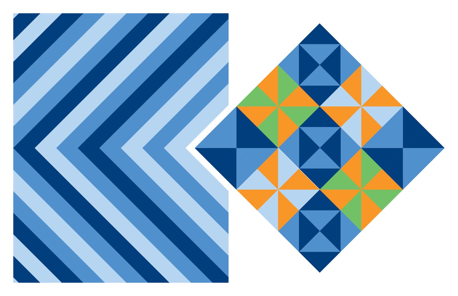 Tail-fin pattern exploration: chevron field beside a rotated checkerboard diamond.