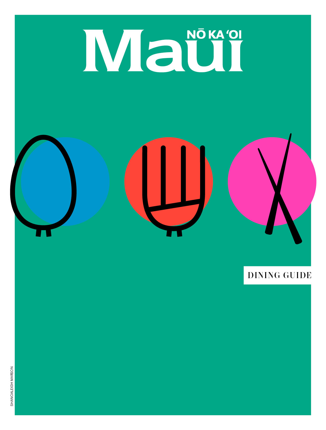 Maui Nō Ka ʻOi Dining Guide opener in teal with three line-drawn food icons.