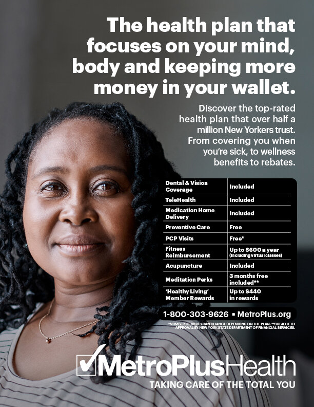 "Mind, body and keeping more money in your wallet": a woman's portrait beside a benefits table.