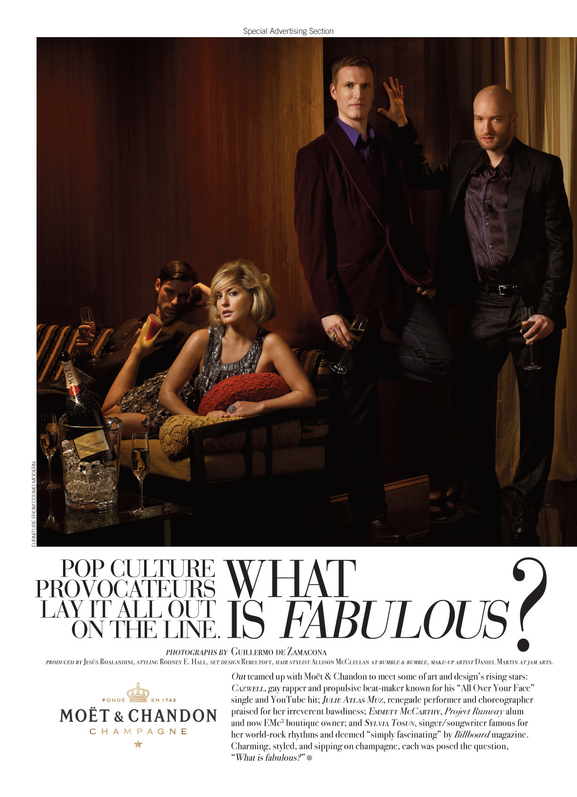 "Pop Culture Provocateurs Lay It All Out on the Line. What Is Fabulous?" opener with a group portrait.